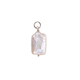 A single baroque pearl pendant charm with a silver-tone jump ring and wire wrap, shown against a plain white background.