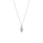 A silver chain necklace with a small beetle-shaped pendant, shown against a plain white background.