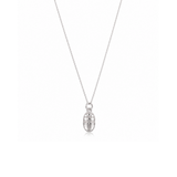 A silver chain necklace with a small beetle-shaped pendant, shown against a plain white background.