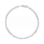 A silver-toned chain anklet with elongated oval links and a spring-ring clasp, displayed on a clean white background.
