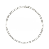 A silver-toned chain anklet with elongated oval links and a spring-ring clasp, displayed on a clean white background.