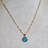 Blue Glass Evil Eye Pendant | 14k Solid Gold