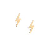 A pair of minimalist lightning bolt stud earrings in a polished gold-tone finish, displayed on a clean white background.
