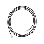 A coiled black elastic cord with silver-toned metal end caps, photographed on a plain white background.