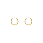 A pair of small gold hoop earrings shown on a plain white background.
