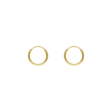 A pair of small gold hoop earrings shown on a plain white background.