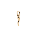 A small polished gold charm shaped like a stylized curved shape with a loop at the top, shown on a plain white background.