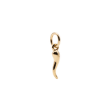 A small polished gold charm shaped like a stylized curved shape with a loop at the top, shown on a plain white background.
