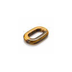A small oval ring charm made of polished tiger's eye, featuring natural golden-brown and dark brown mottled patterns, set against a plain white background.