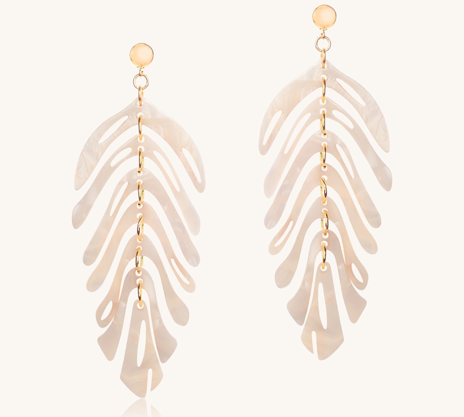 Pair of leaf-shaped earrings on a white background