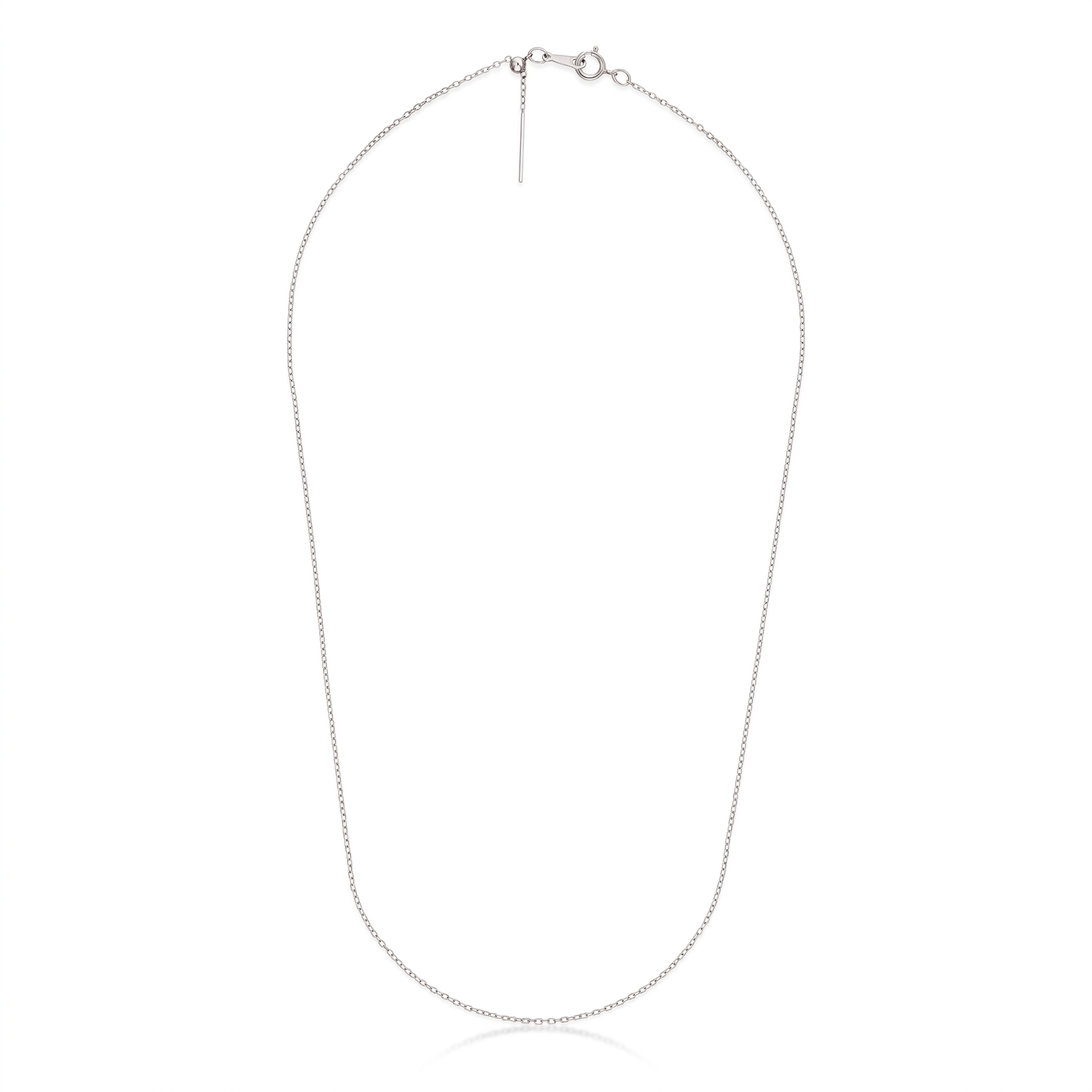 A delicate silver chain necklace with a lobster clasp, displayed on a clean white background.