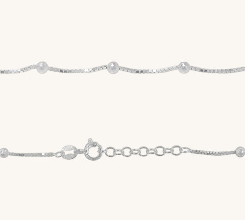 Sterling silver ball and box chain anklet