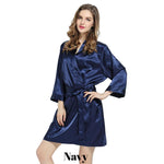 Navy solid satin robe