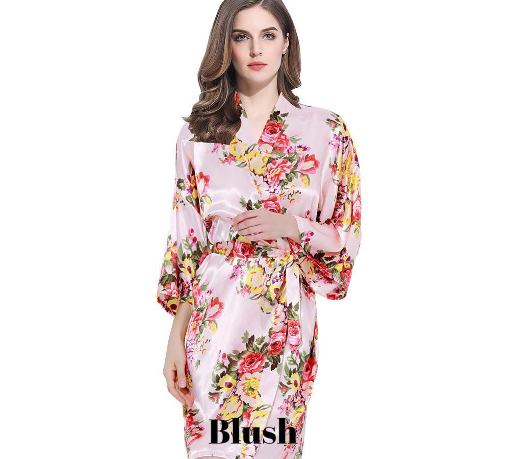 Blush satin floral robe