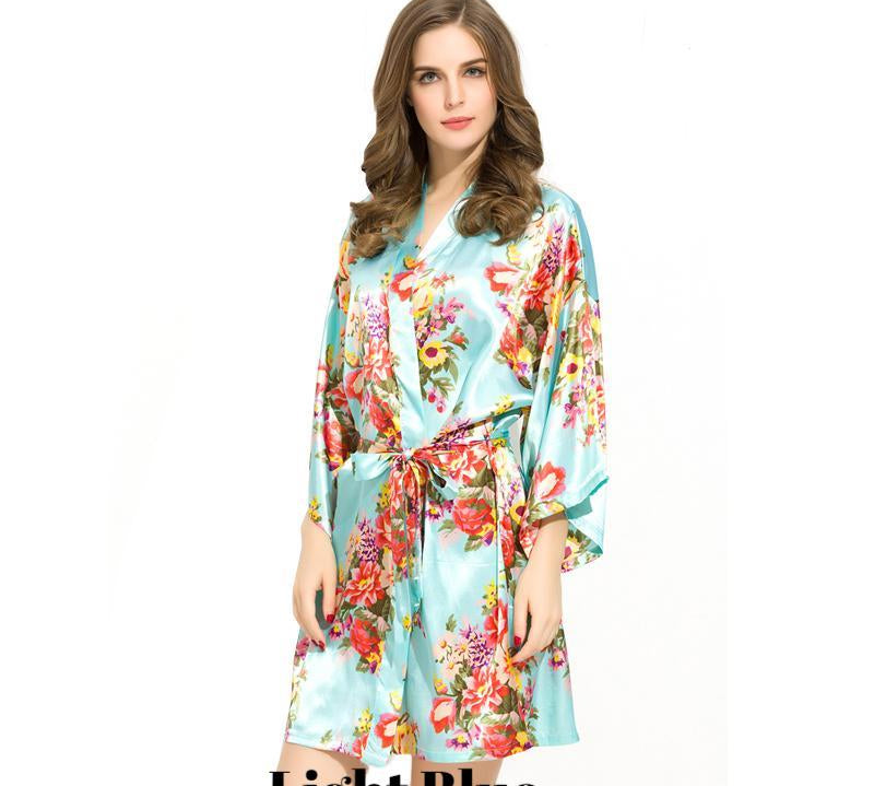Light Blue satin floral robe