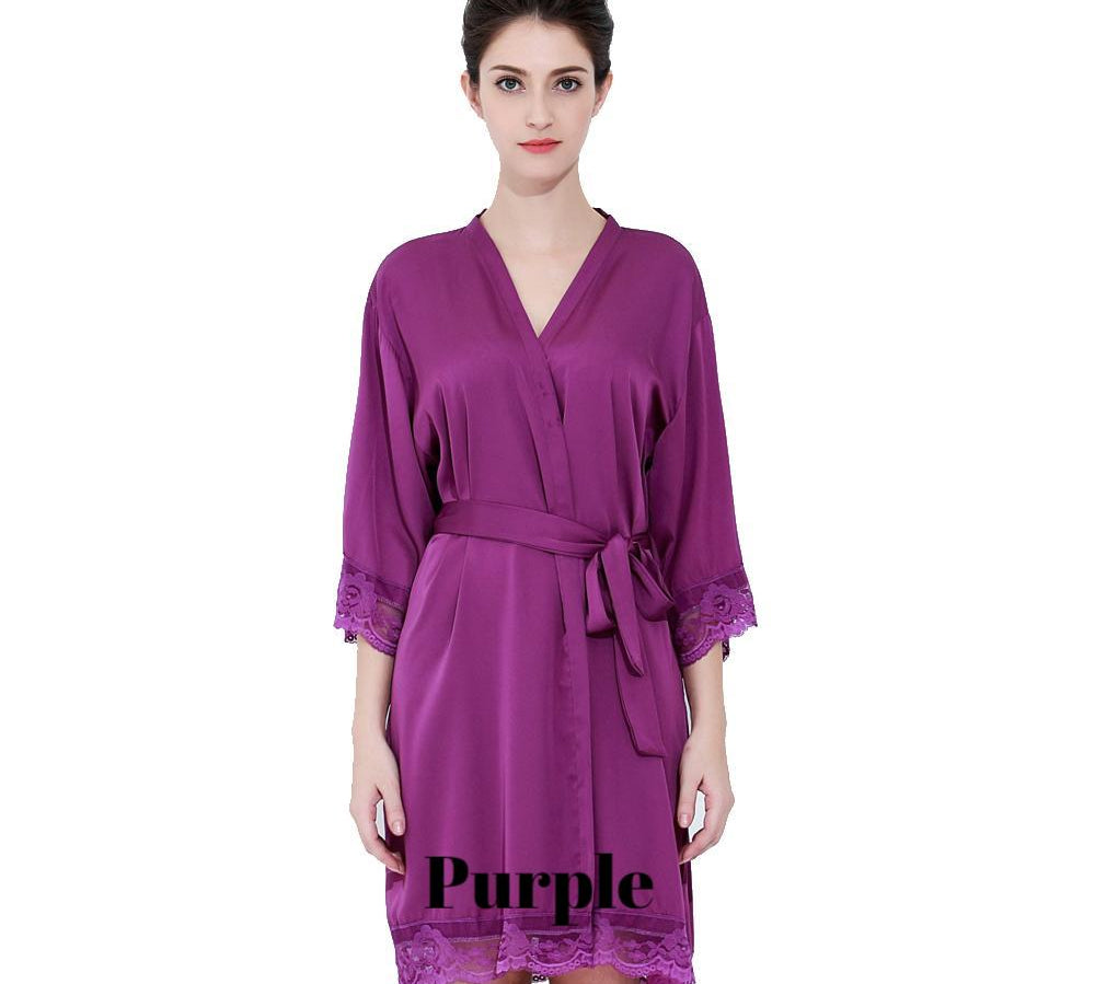 Purple satin with lace robe