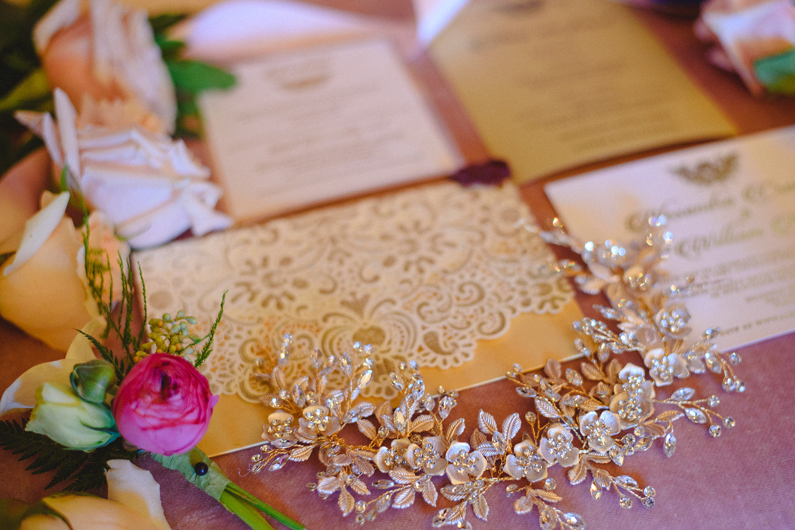 Floral and crystal hair vine