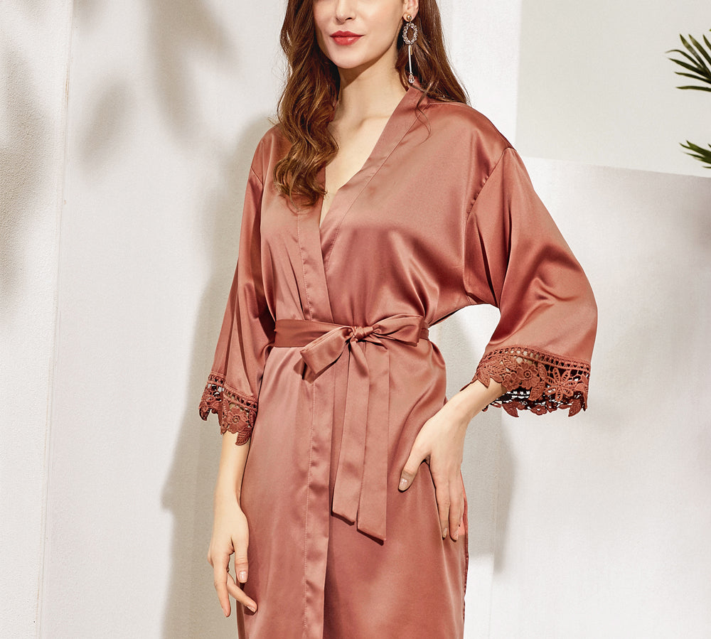 Lace trim satin robes